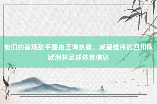 他们的首场敌手是由王博执教、威望雄伟的四川队欧洲杯足球体育信息